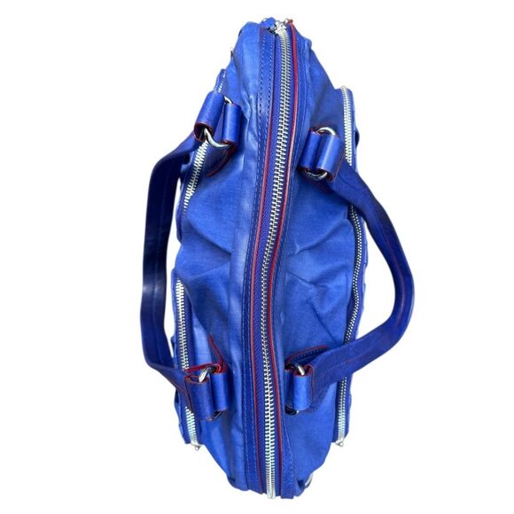 MZ Wallace Cobalt Blue Coated Leather Satchel Shoulder Bag - Picture 3 of 12